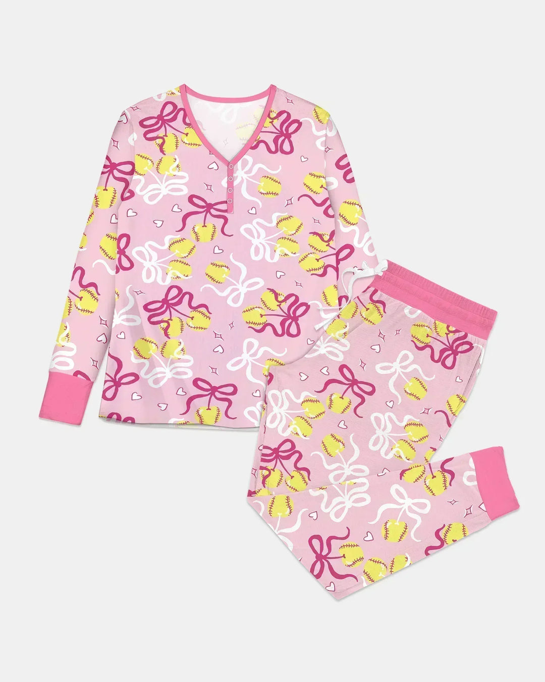 Softball Kirsche Mama und Mädchen passendes Bambus Damen Pyjama-Set