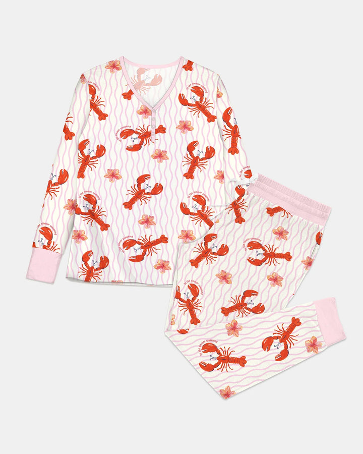 Damen-Pyjama-Set aus Bambus mit Flusskrebs-Motiv