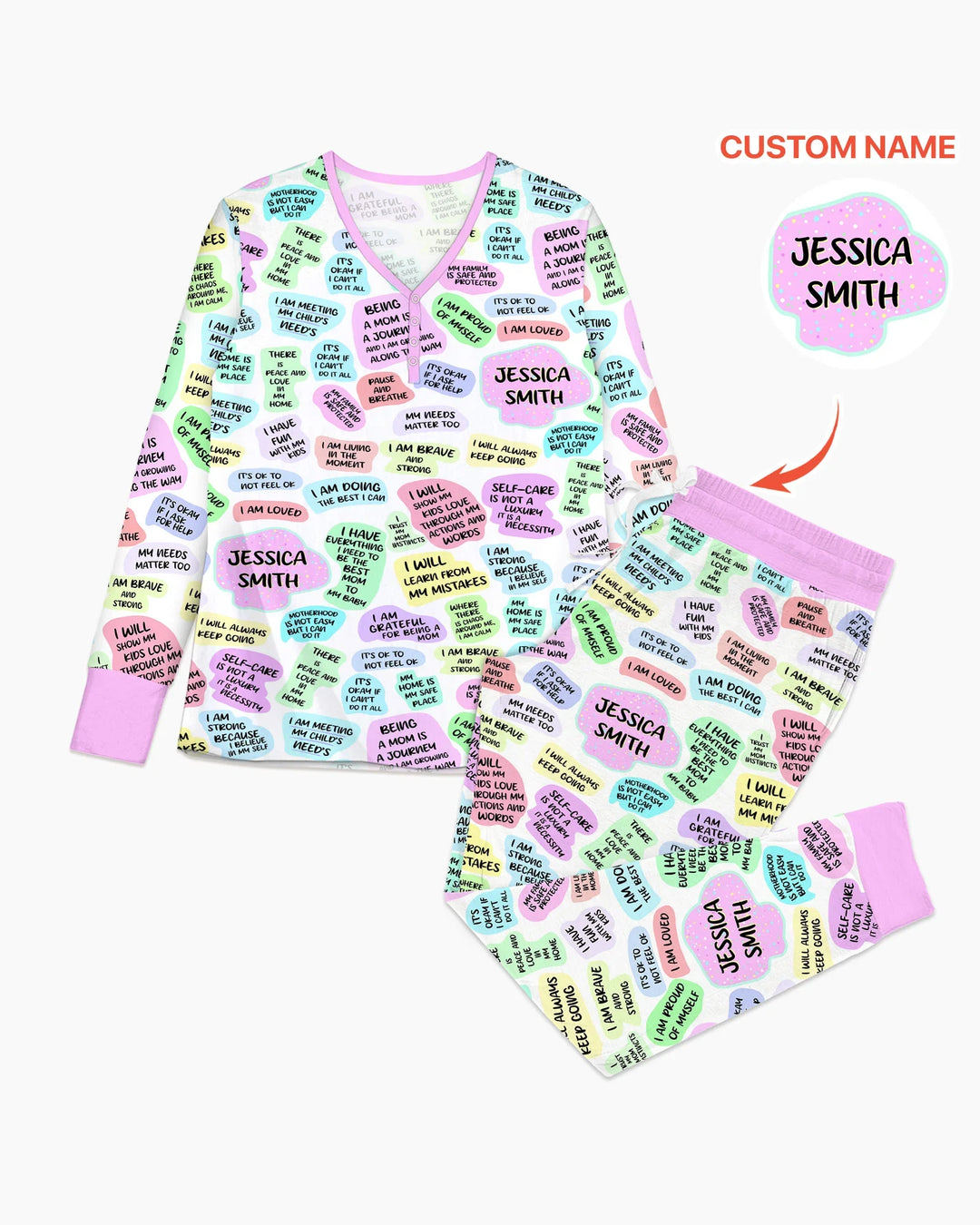 Mom & Baby Tägliche Affirmation Pyjama-Set für Damen aus Bambus