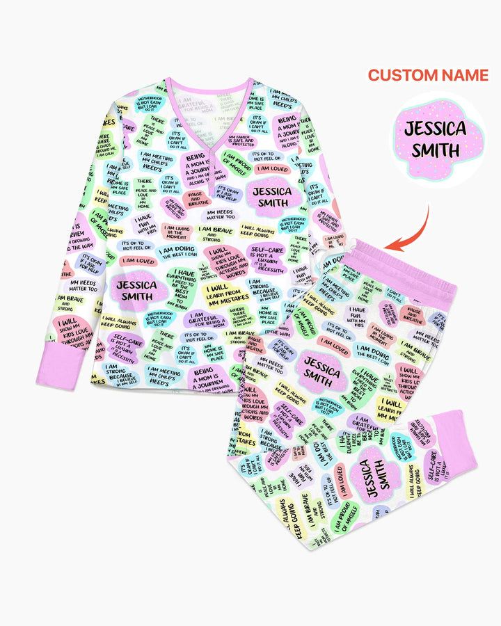 Mom & Baby Tägliche Affirmation Pyjama-Set für Damen aus Bambus