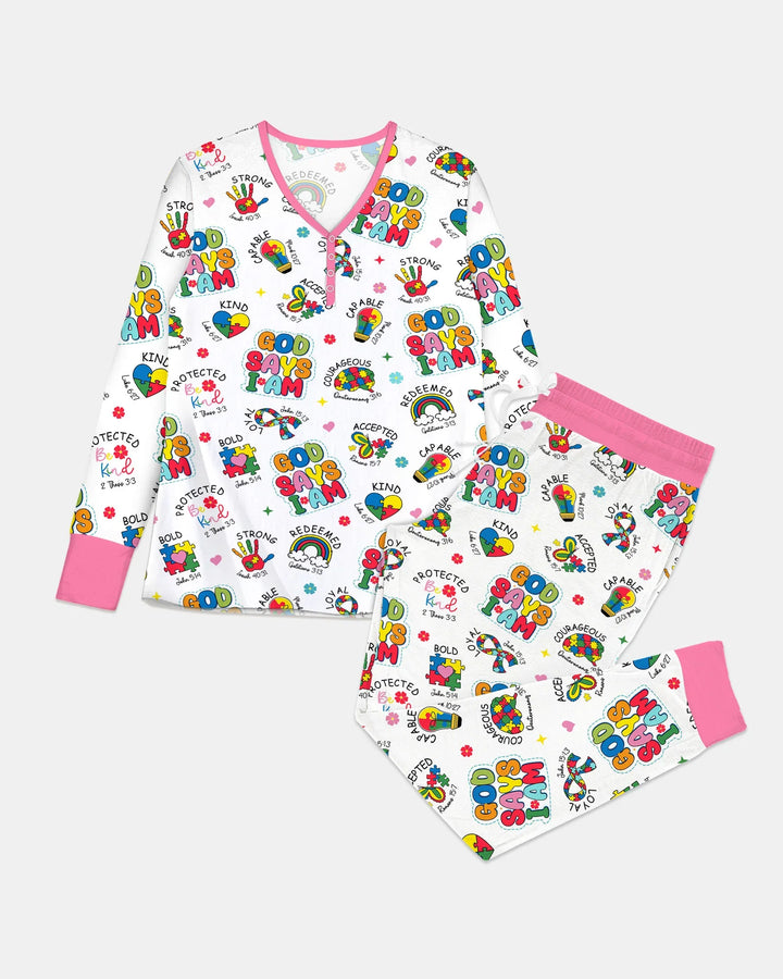 Gott sagt, ich bin Autismus-Bewusstsein Bambus Damen Pyjama Set