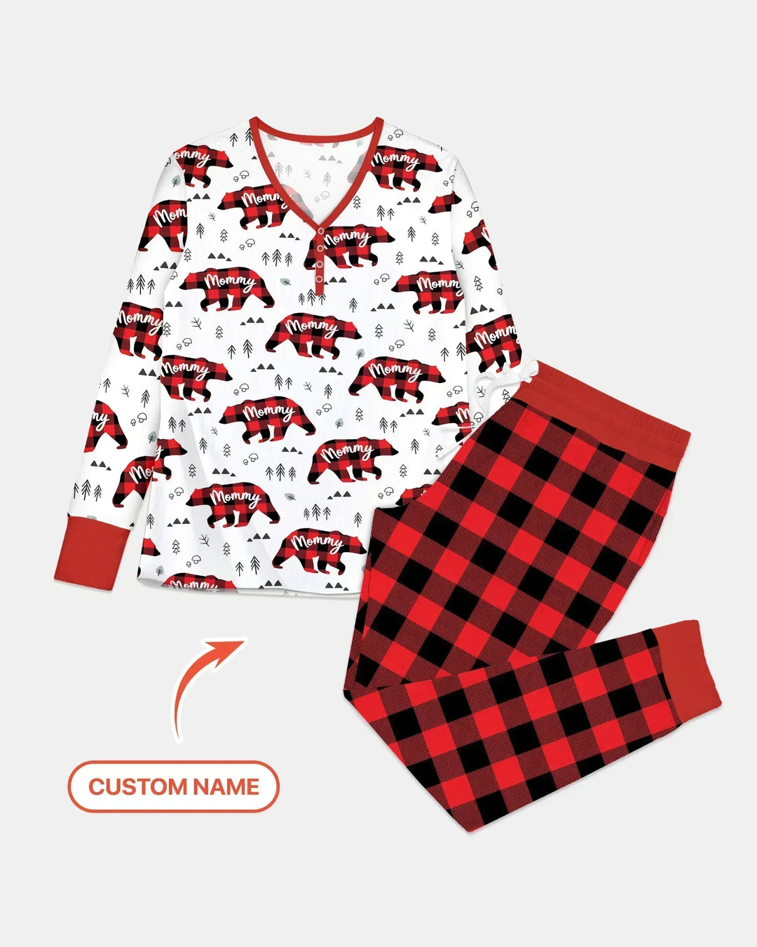 Custom Name Family Bear Matching Bamboo Women Pajama Set