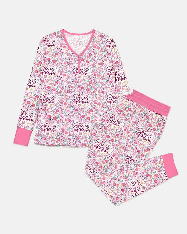 She Is Mom Floral Bamboo Women Pajama Set