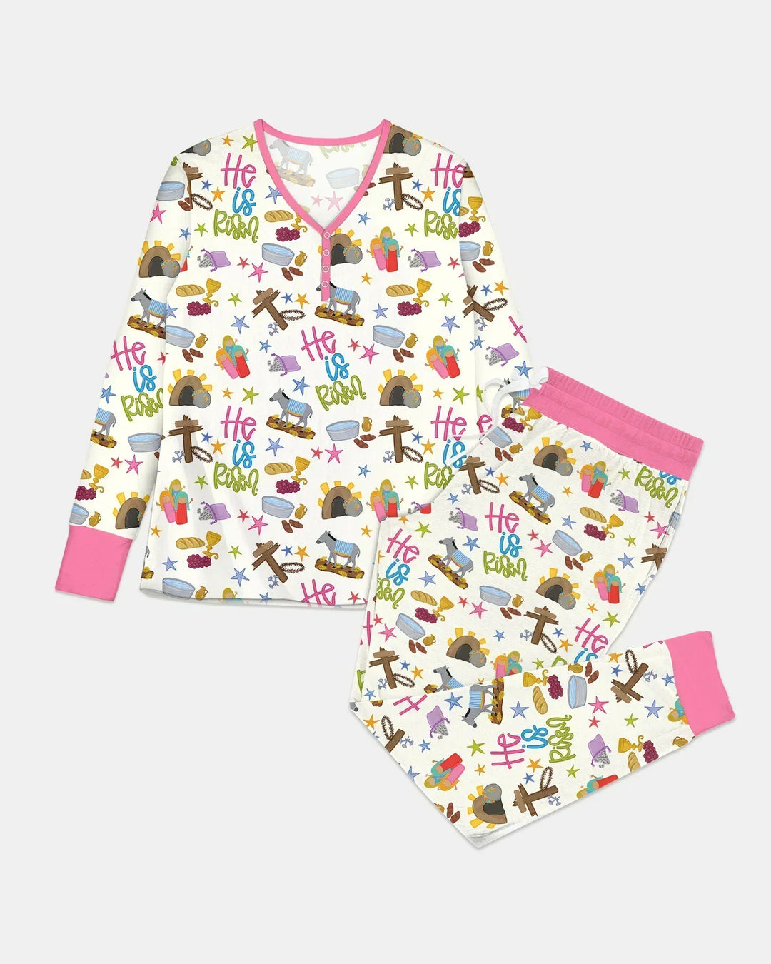 Biblische Geschichte Ostern Familien-Pyjama-Set aus Bambus für Damen