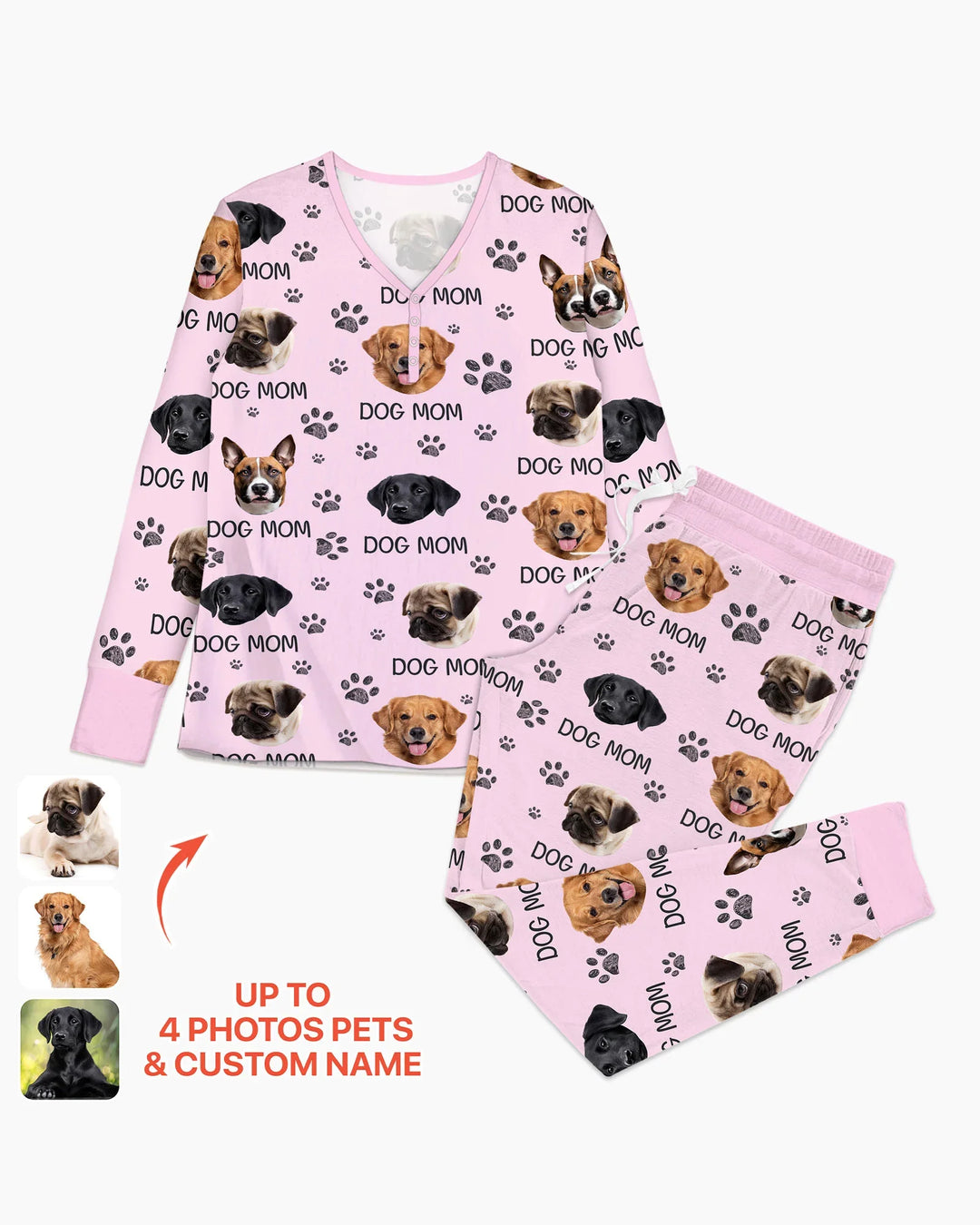 Pyjama-Set aus Bambus für Damen mit Foto und Pfote, für Hundeliebhaber