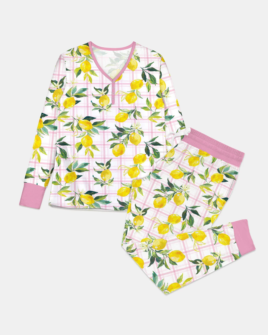 Familien-Pyjama-Set aus Bambus für Damen mit mediterranen Zitronen