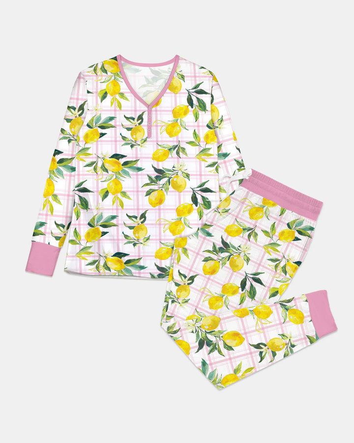 Familien-Pyjama-Set aus Bambus für Damen mit mediterranen Zitronen