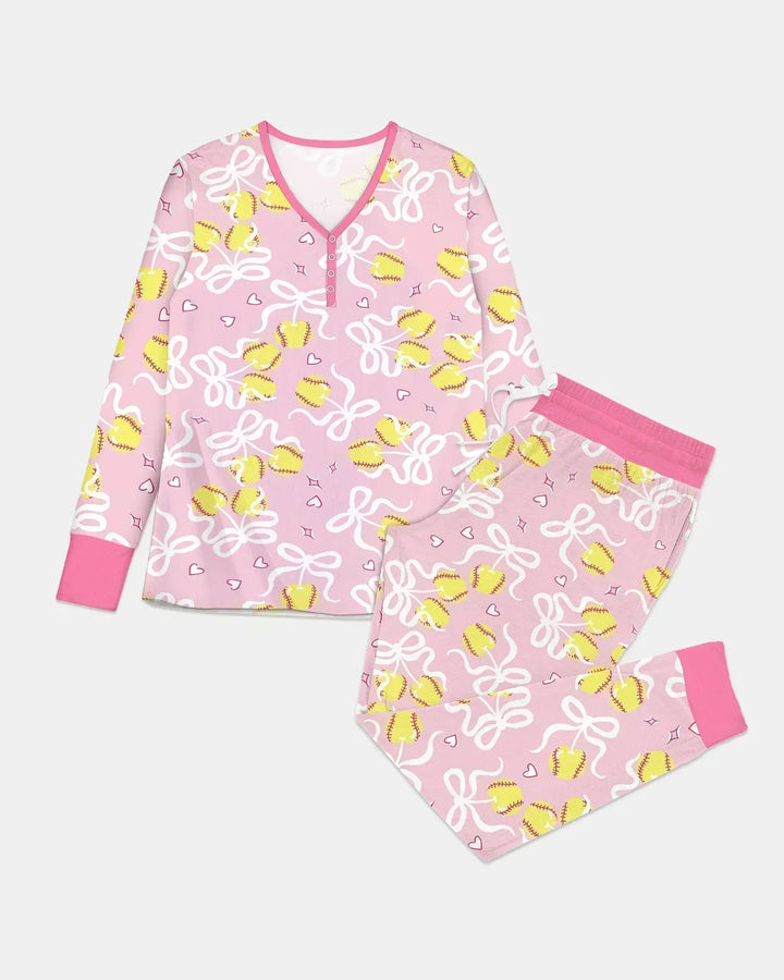 Softball Kirsche Mama und Mädchen passendes Bambus Damen Pyjama-Set