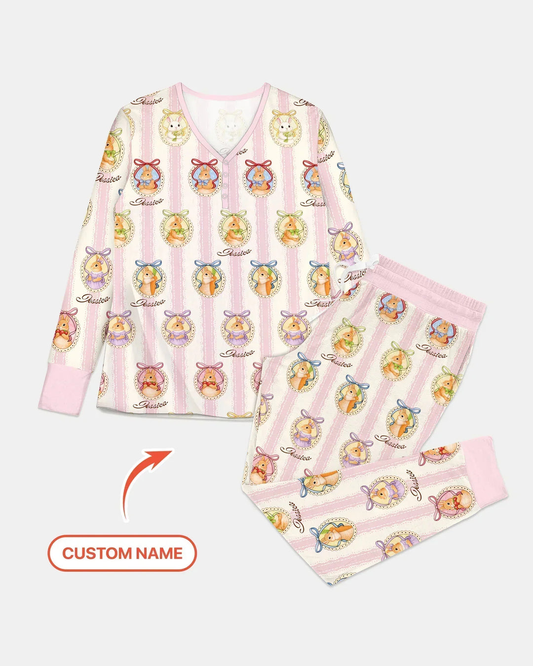 Personalisierter Name Vintage Osterhase Bambus Damen Pyjama Set