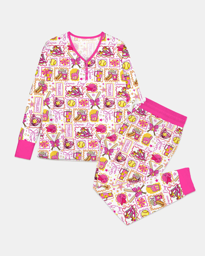 Rosa Softball Spieltag Bambus Damen Schlafanzug Set