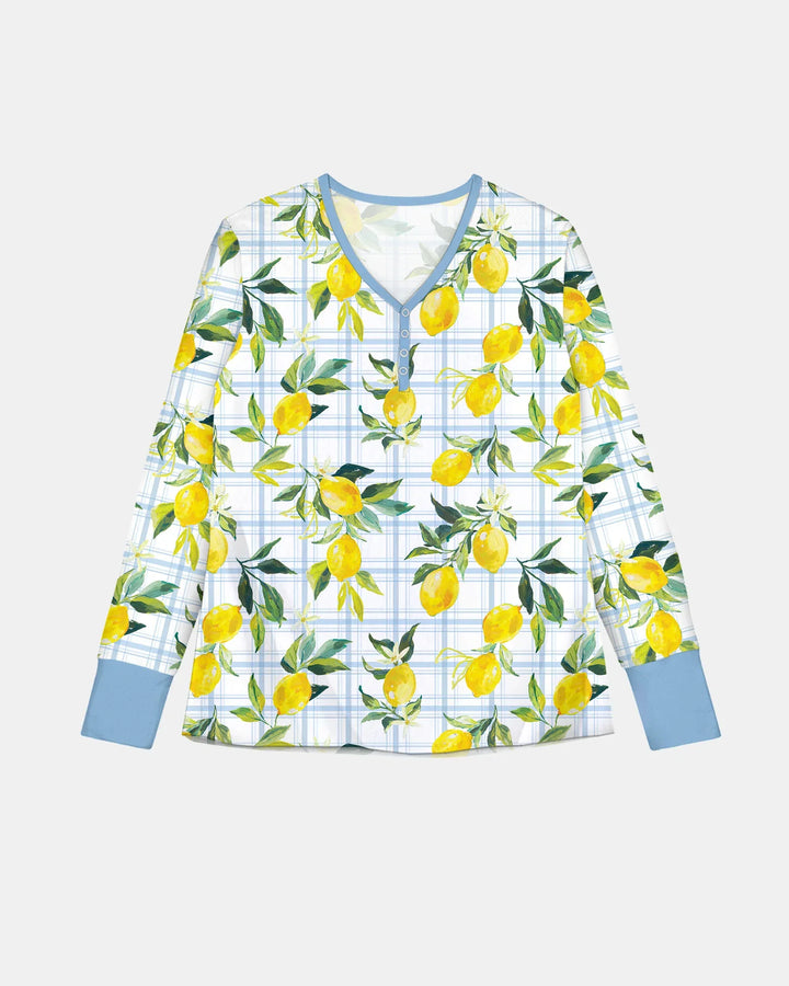 Familien-Pyjama-Set aus Bambus für Damen mit mediterranen Zitronen