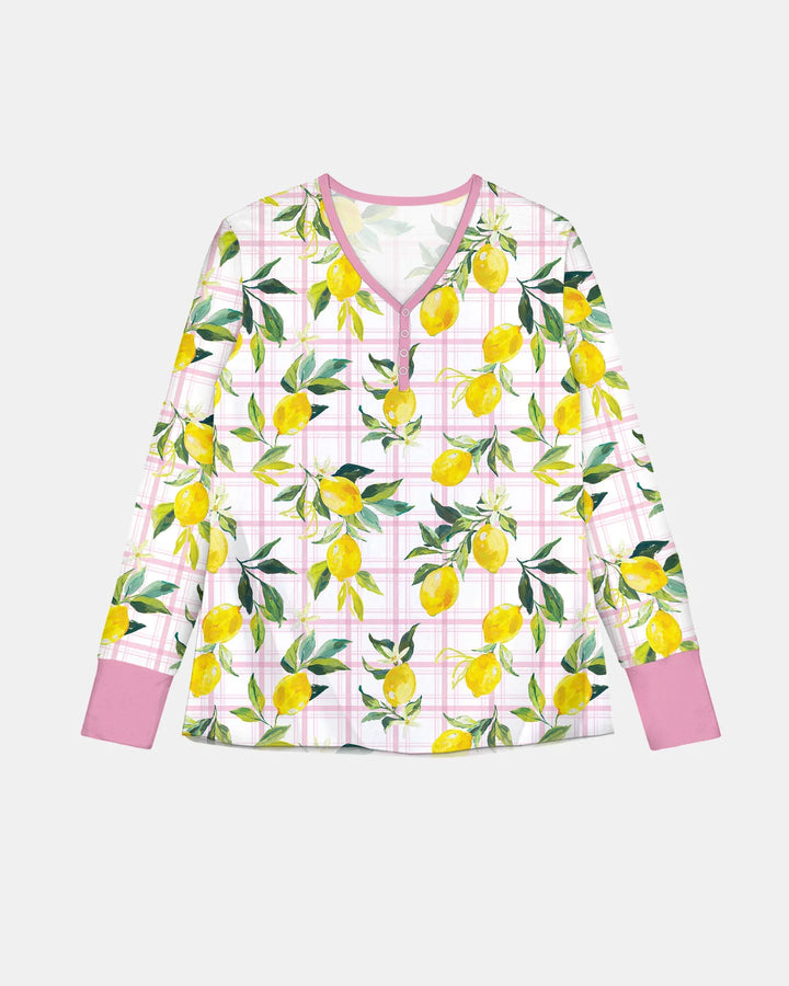 Familien-Pyjama-Set aus Bambus für Damen mit mediterranen Zitronen