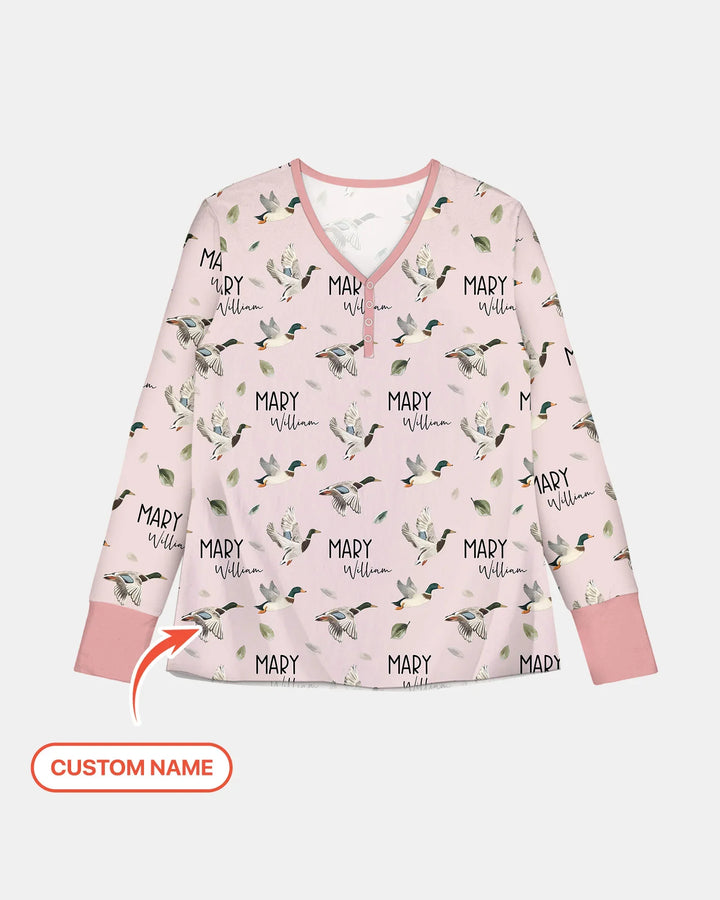 Custom Name Mallard Duck Bamboo Women Pajama Set