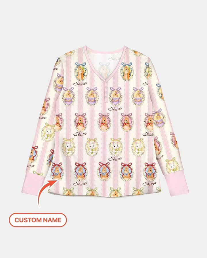 Personalisierter Name Vintage Osterhase Bambus Damen Pyjama Set