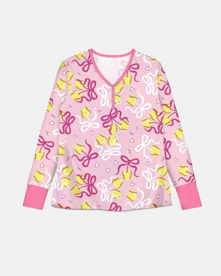 Softball Kirsche Mama und Mädchen passendes Bambus Damen Pyjama-Set