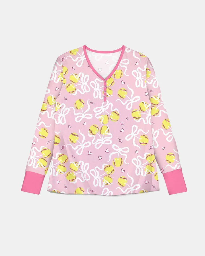 Softball Kirsche Mama und Mädchen passendes Bambus Damen Pyjama-Set