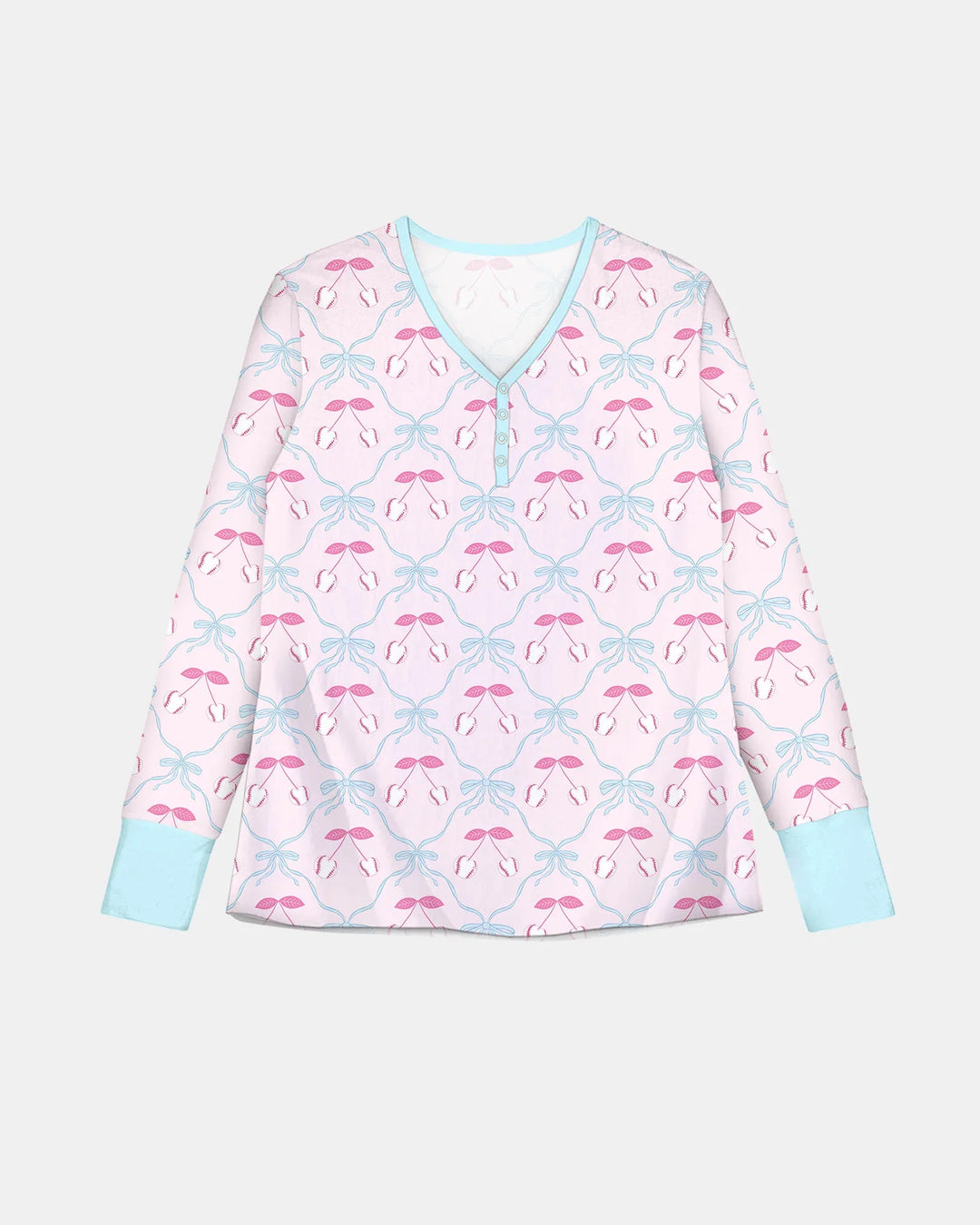 Kirsch-Baseball-Softball-Mama-und-Mädchen-passendes-Bambus-Damen-Pyjama-Set