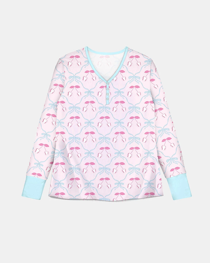 Kirsch-Baseball-Softball-Mama-und-Mädchen-passendes-Bambus-Damen-Pyjama-Set