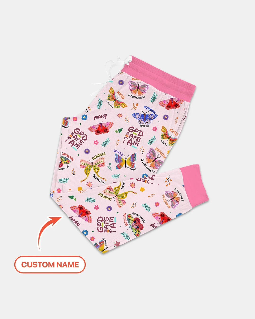 Personalisierter Name Gott sagt, ich bin ein Pyjama-Set für Damen mit Schmetterlings-Bambus