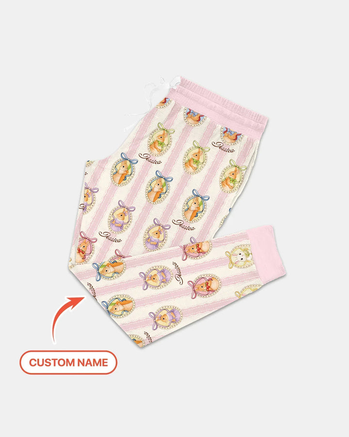 Personalisierter Name Vintage Osterhase Bambus Damen Pyjama Set