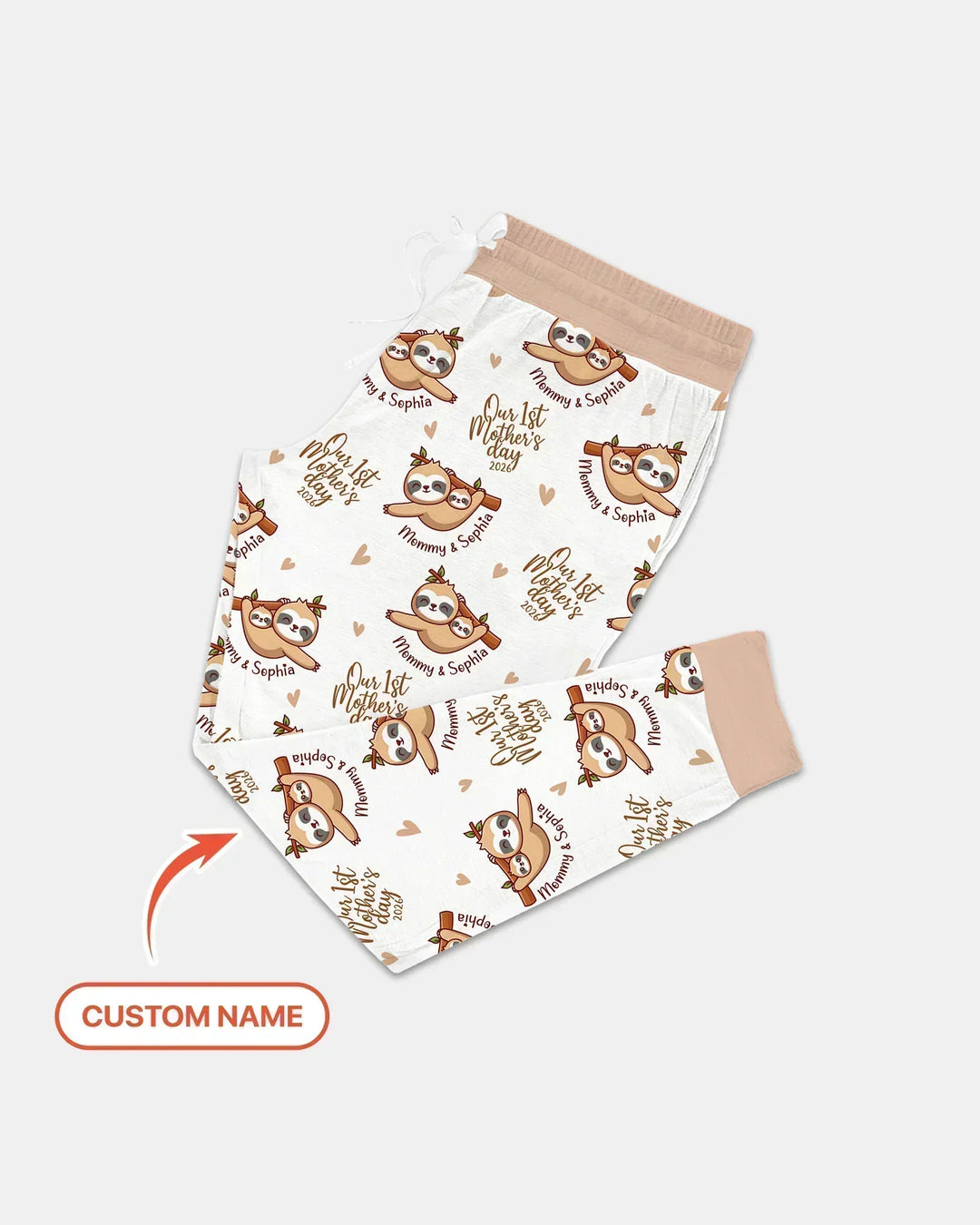 Benutzerdefinierter Name Mama & Baby Faultier – Unser erster Muttertag 2026 Bambus Damen Pyjama Set