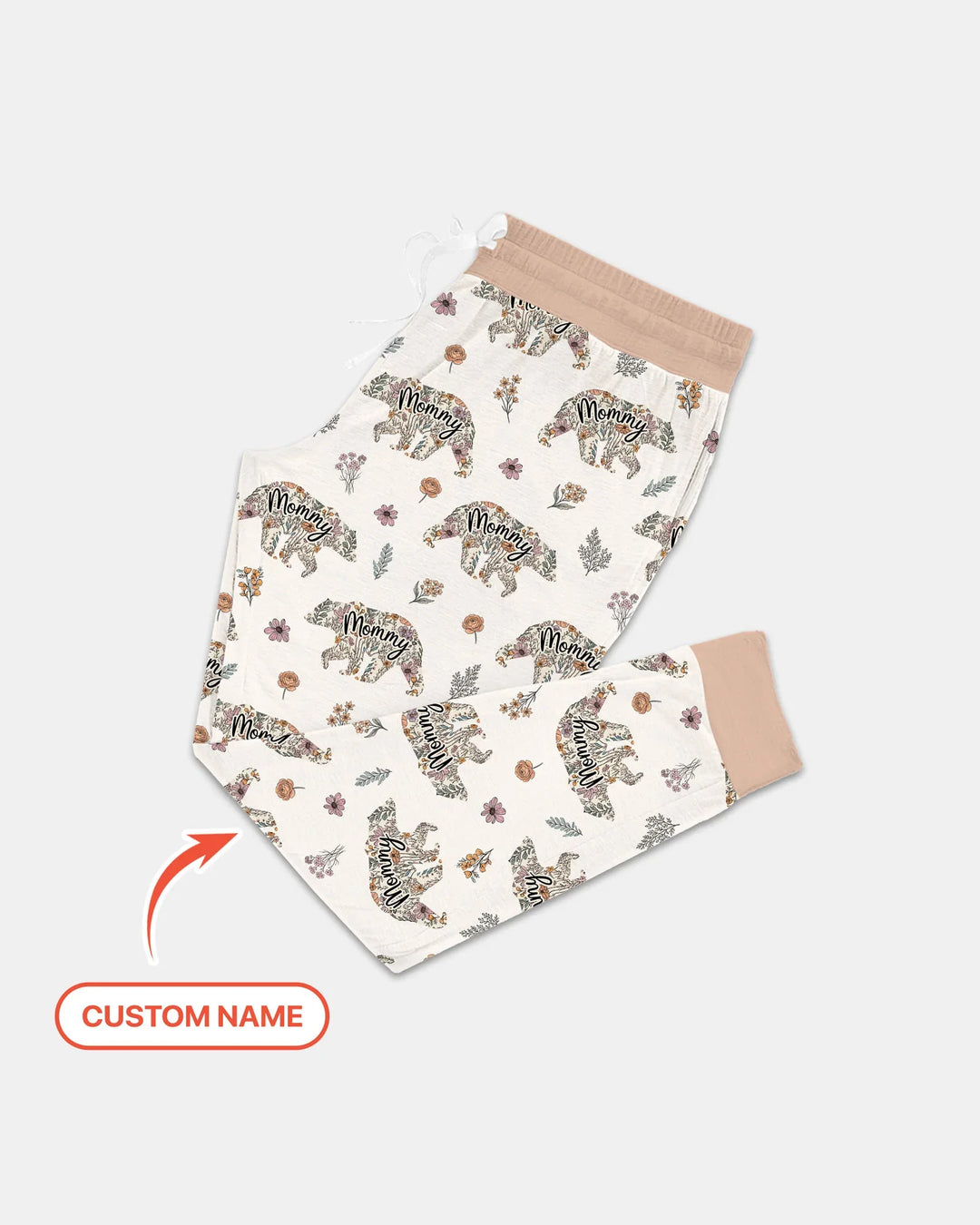 Benutzerdefinierter Name Blumen Bär Familie Passender Bambus Damen Schlafanzug Set