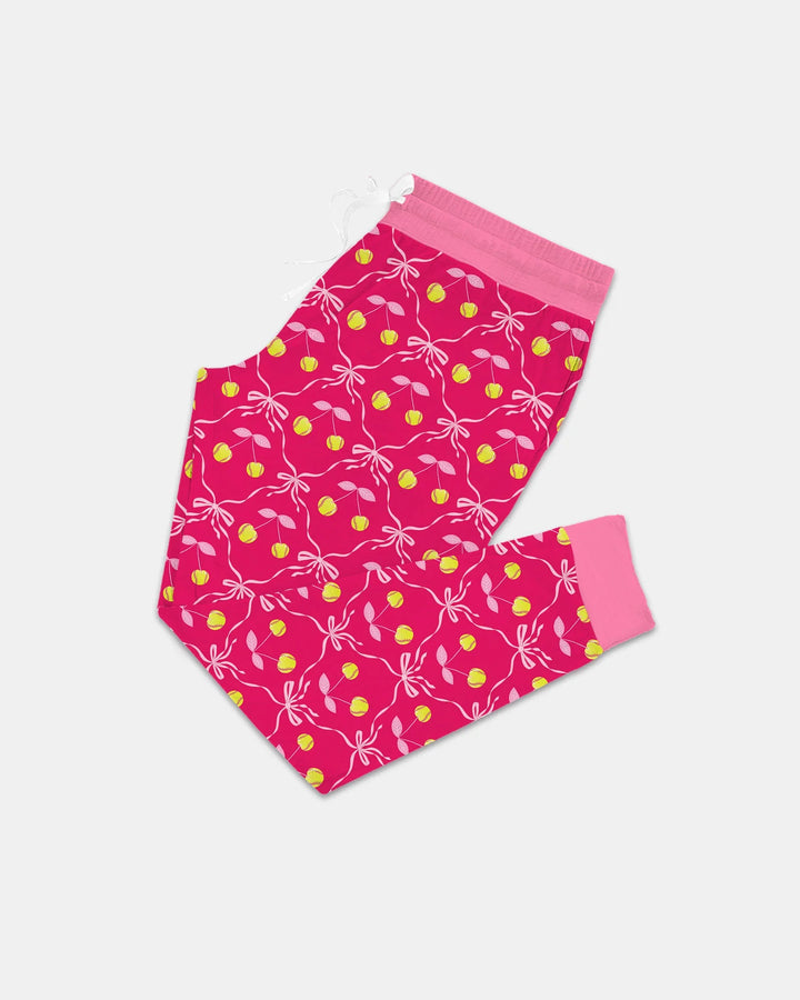 Kirsch-Baseball-Softball-Mama-und-Mädchen-passendes-Bambus-Damen-Pyjama-Set