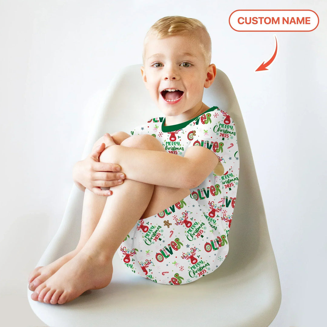 Custome Name "Whimsical Little Green" Two Piece Short Sleeve Shorts Pajama Set , Custome Name "Whimsical Little Green" Two Piece Short Sleeve Shorts Pajama Set - 12-18M