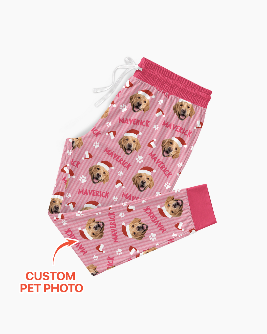 Custom Pet Photo Christmas Paws Stripe Bamboo Women Pajama Set
