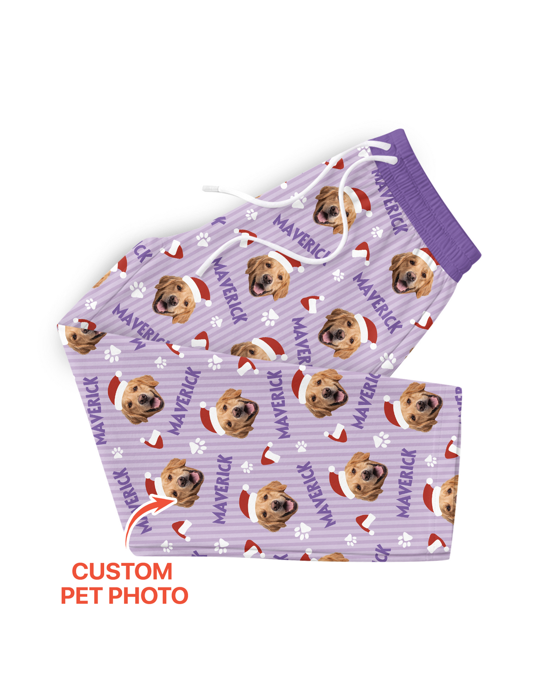 Custom Pet Photo Christmas Paws Stripe Bamboo Men's Pajama Set