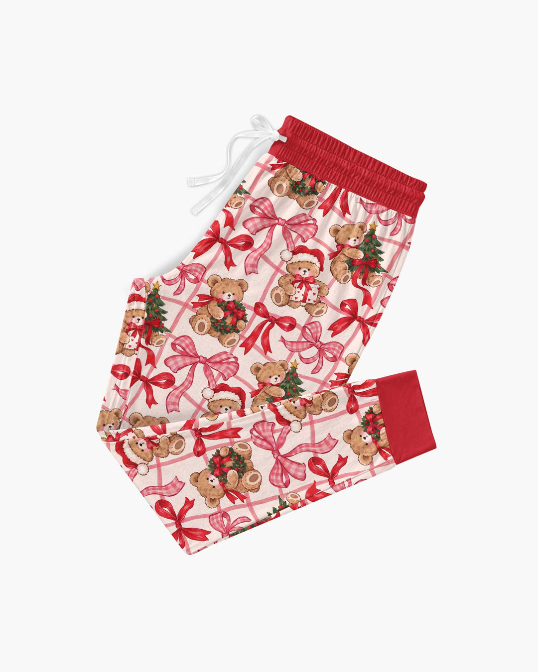 Pink Christmas Teddy Bear Plaid Mommy & Me Matching Bamboo Women Pajama Set