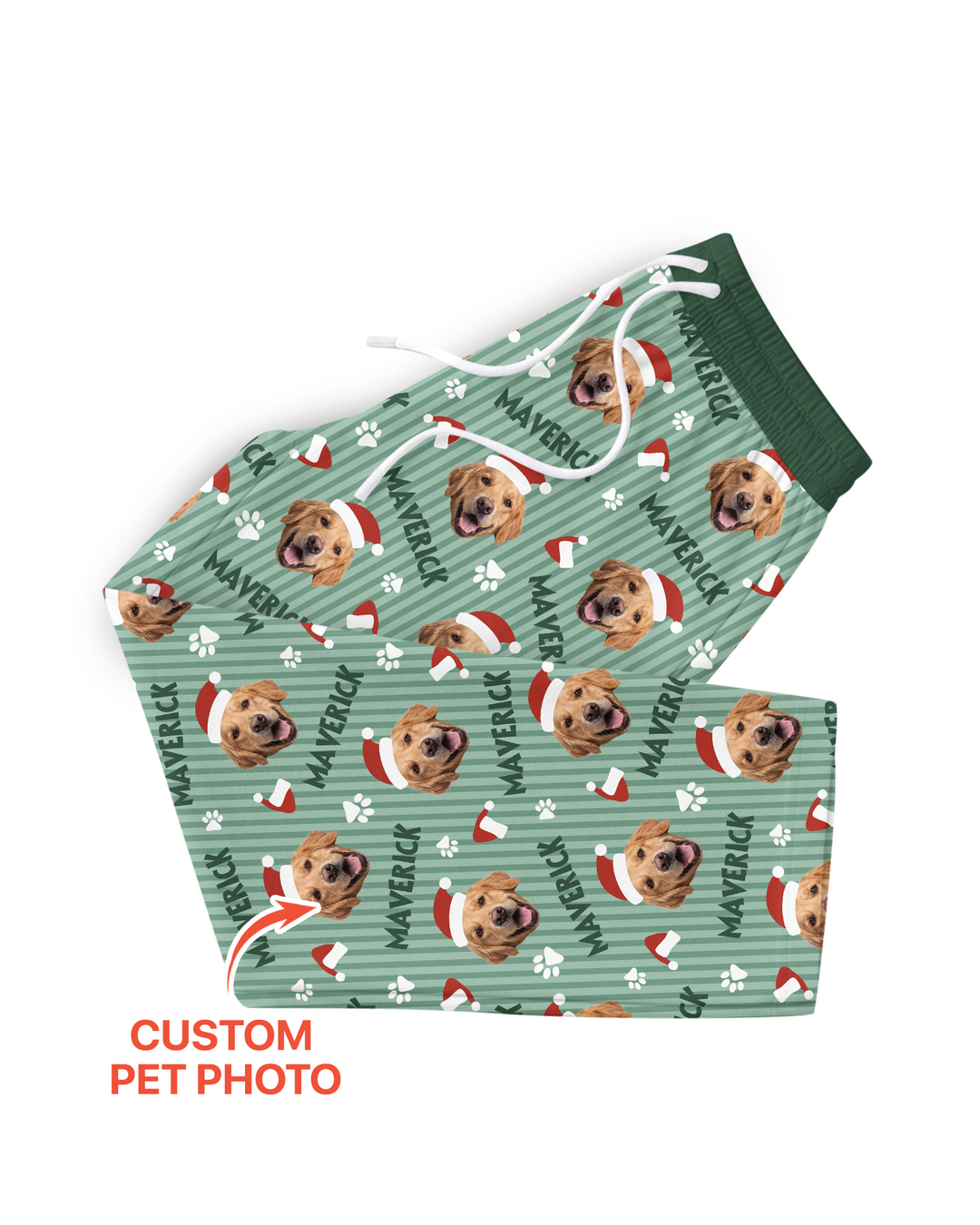 Custom Pet Photo Christmas Paws Stripe Bamboo Men's Pajama Set