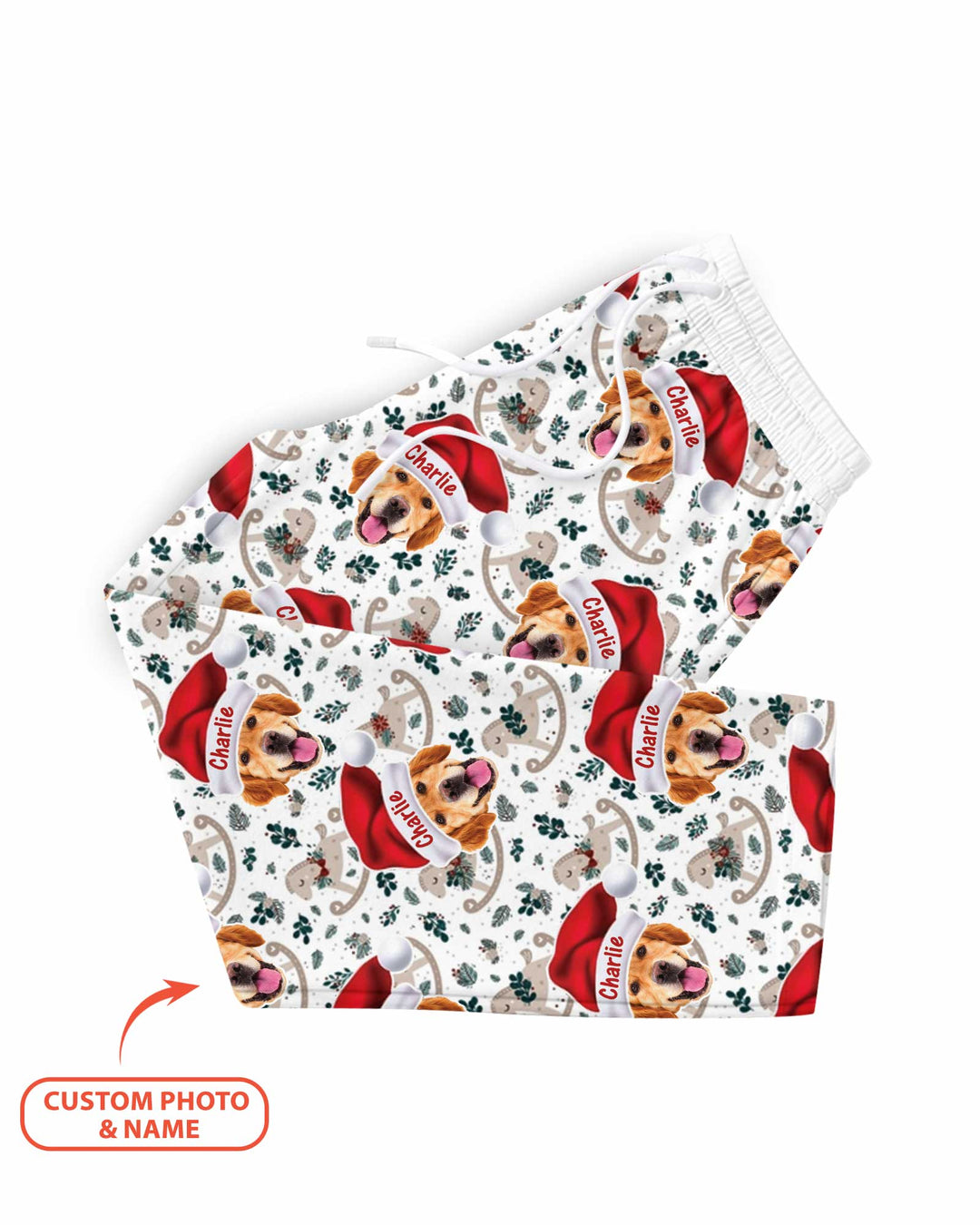 Custom Dog Photo Santa Claus Bamboo Men's Pajama Set