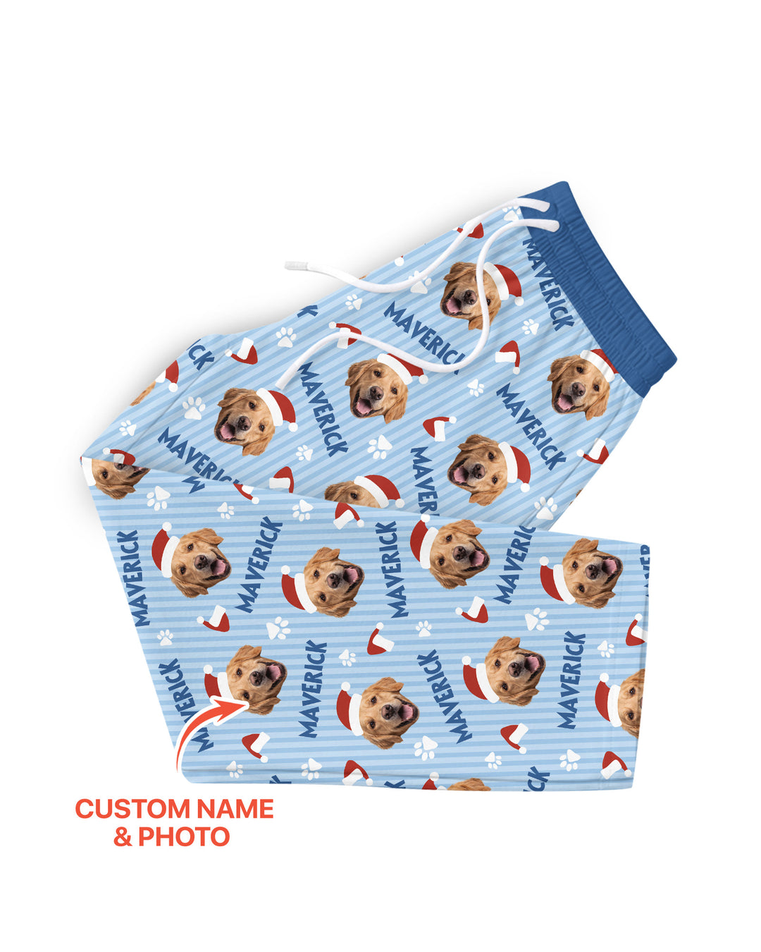 Custom Pet Photo Christmas Paws Stripe Bamboo Men's Pajama Set