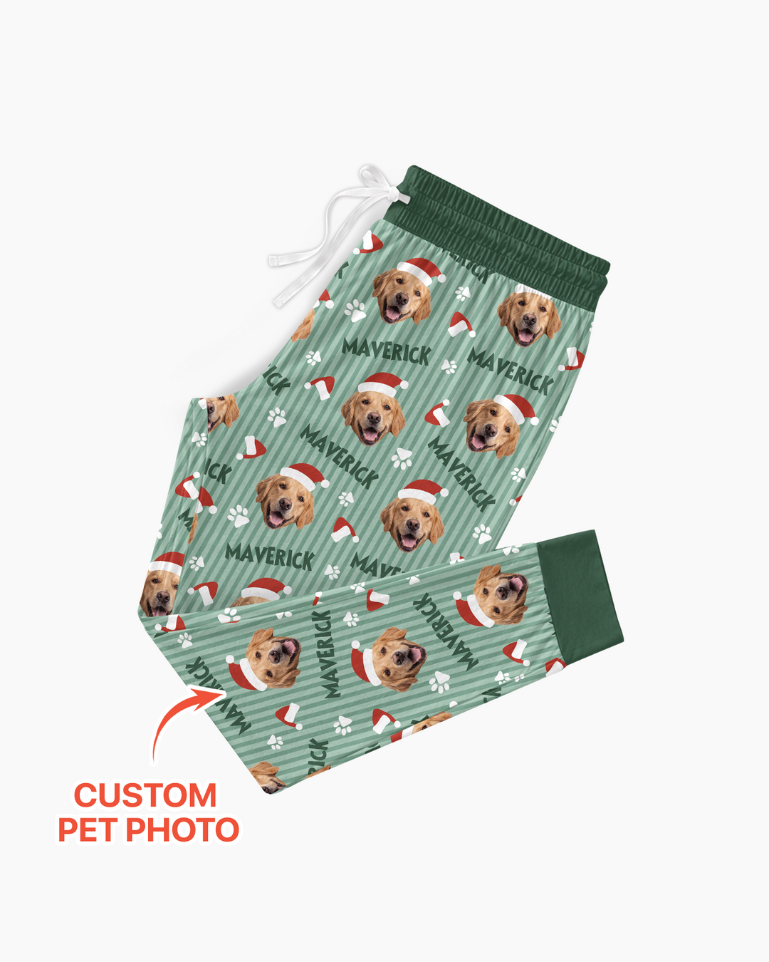Custom Pet Photo Christmas Paws Stripe Bamboo Women Pajama Set