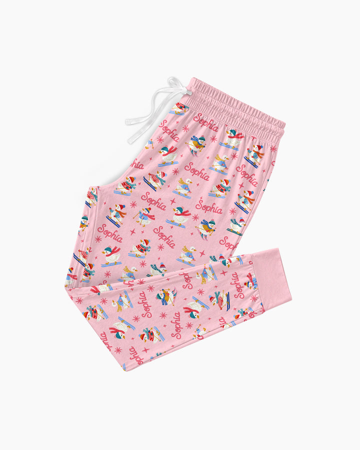 Custom Name Skiing Goose Bamboo Women Pajama Set