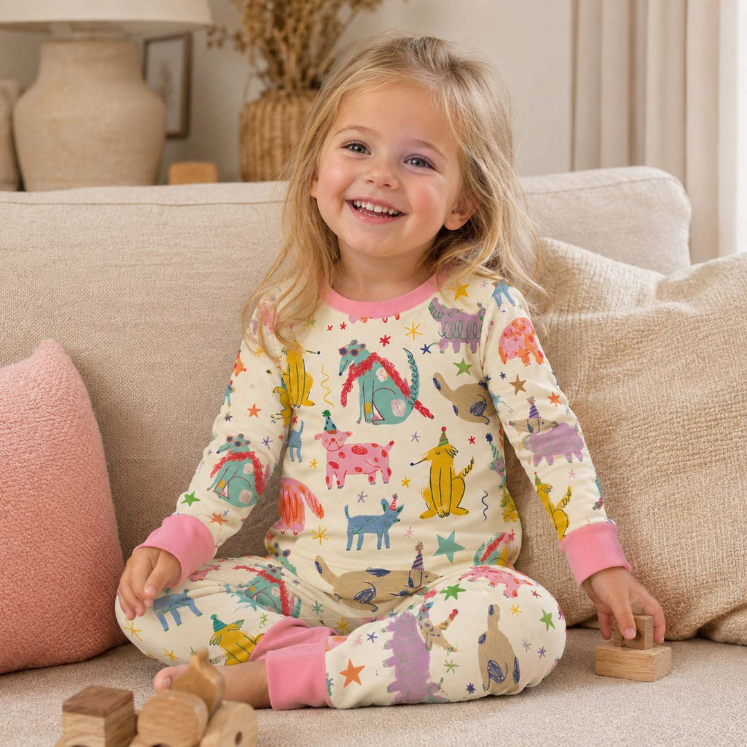 Party Puppy Pattern Bamboo Two Piece Long Sleeve Pajama Set