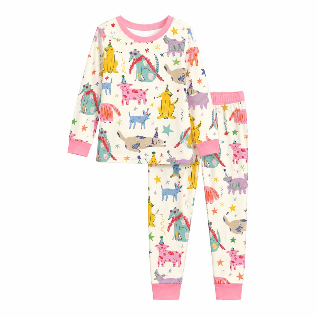 Party Puppy Pattern Bamboo Two Piece Long Sleeve Pajama Set
