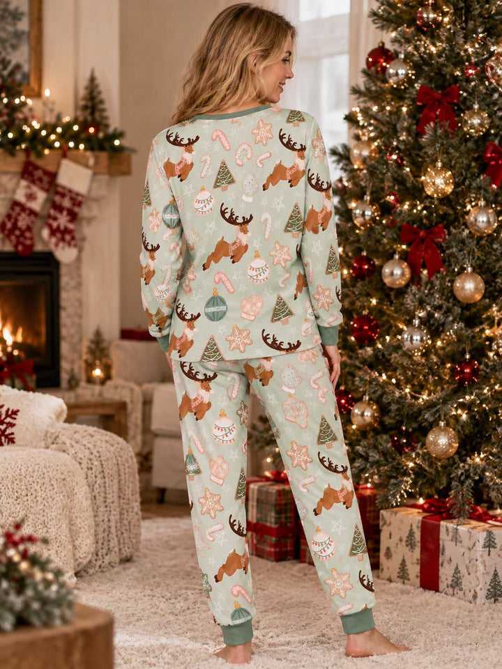 Pastel Christmas Reindeer Bamboo Women Pajama Set