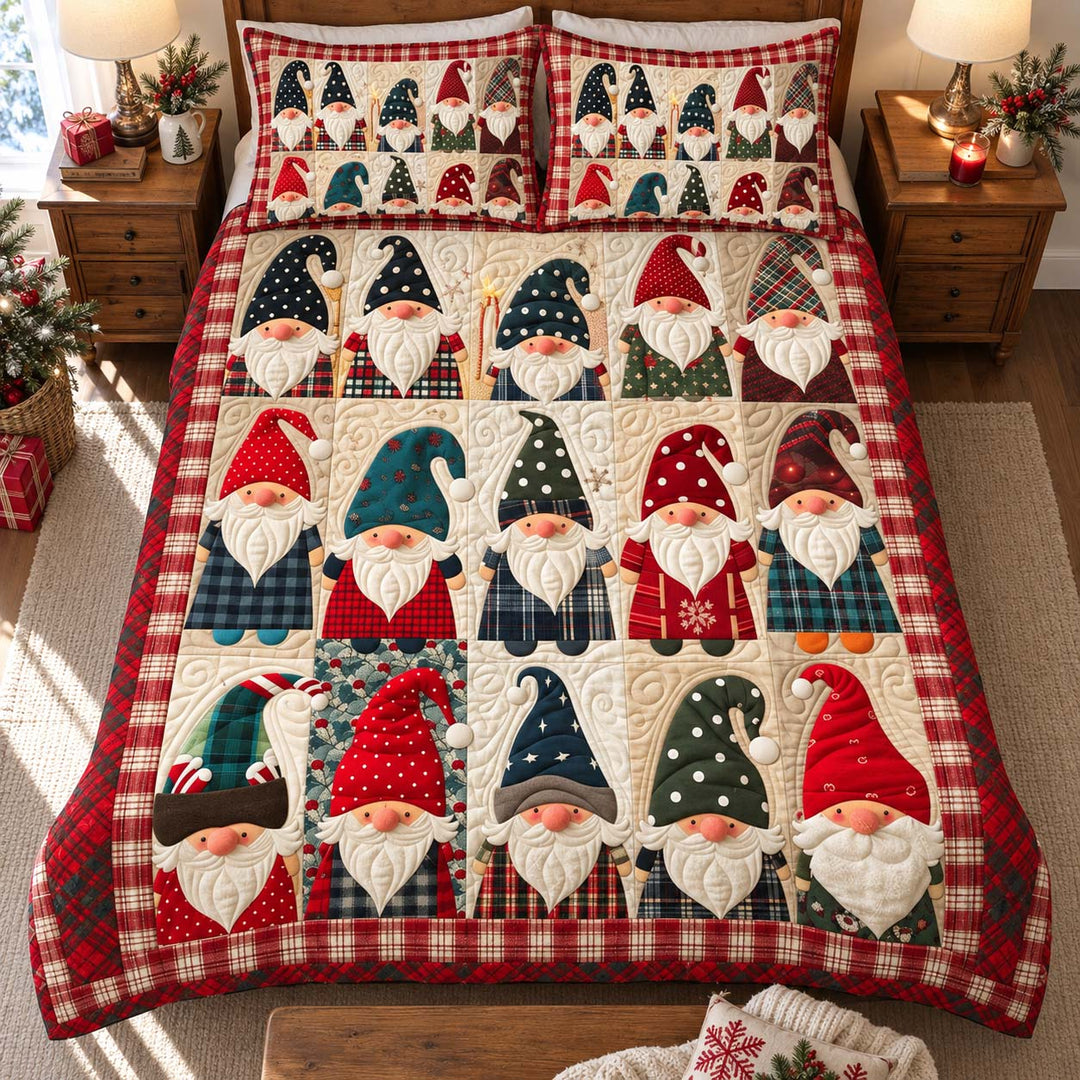Patchwork Christmas Gnome Bamboo Quilt Bedding Set