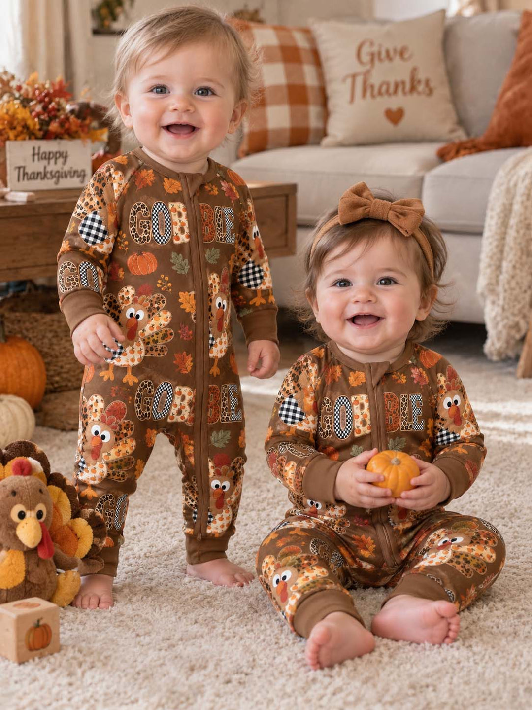 Patchwork Gobble Turkey Pumpkin Bamboo Convertible Zippy