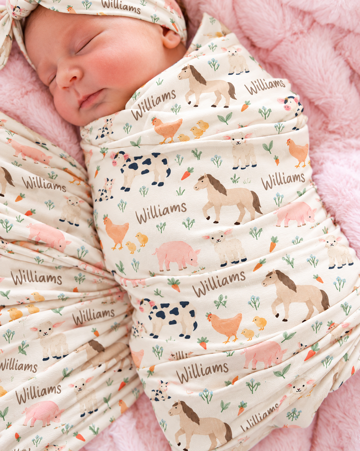 Custom Name Little Farm Friend Bamboo Swaddle Blanket