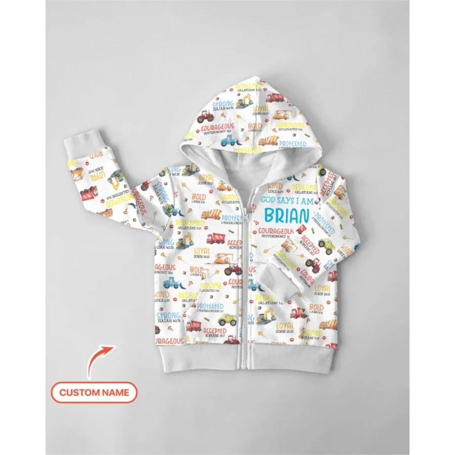 Personalisierter Gott sagt, ich bin ein kleiner Baumeister Bambus-Kapuzenpullover mit Reißverschluss
