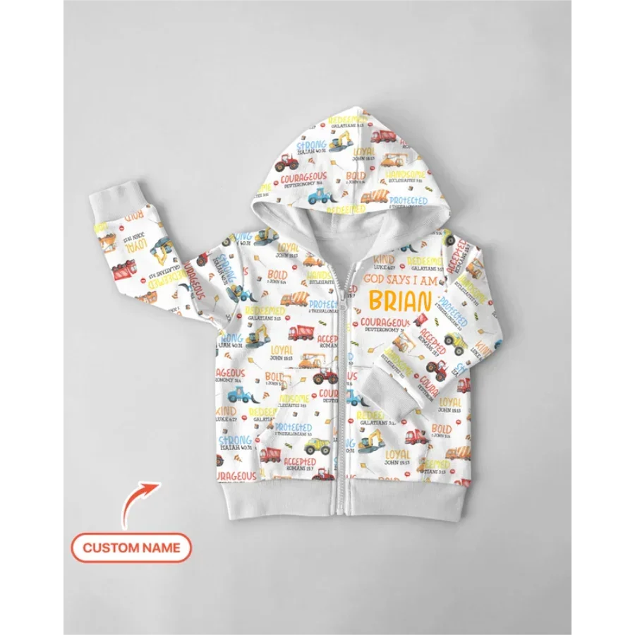 Personalisierter Gott sagt, ich bin ein kleiner Baumeister Bambus-Kapuzenpullover mit Reißverschluss