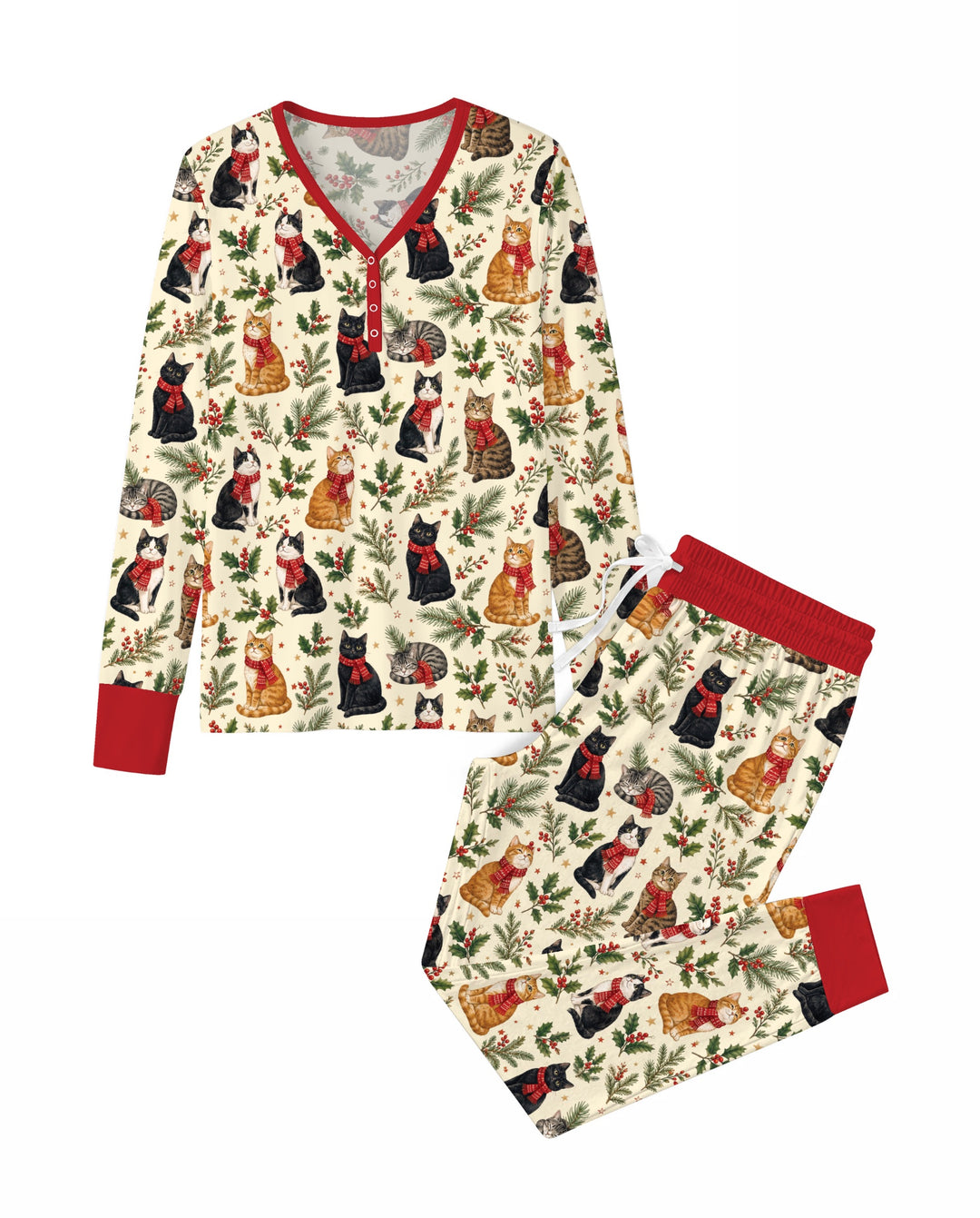 Christmas Cat Carolers Bamboo Women Pajama Set