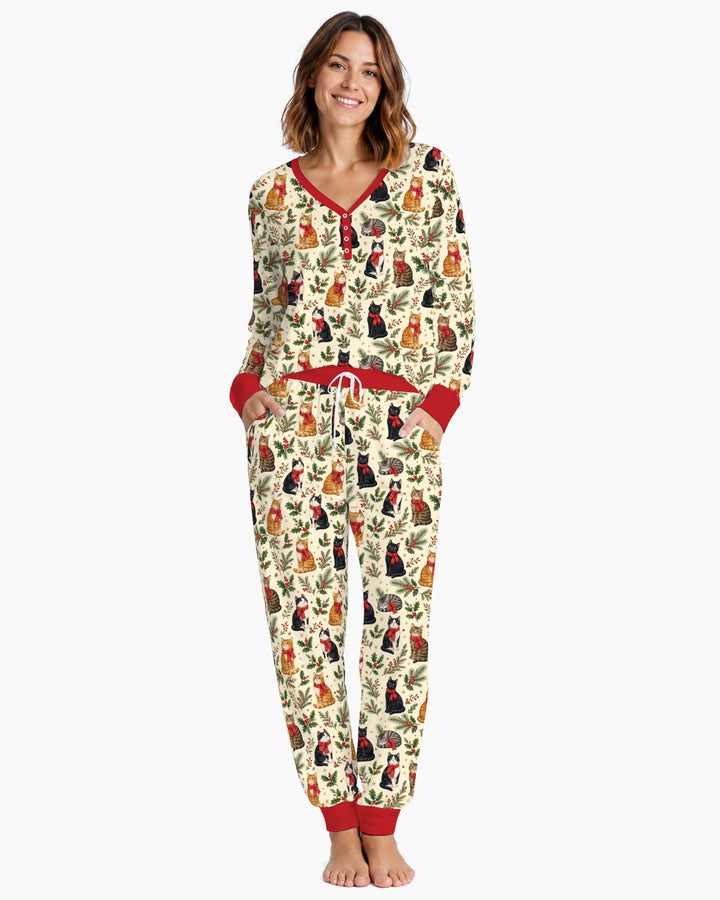 Christmas Cat Carolers Bamboo Women Pajama Set
