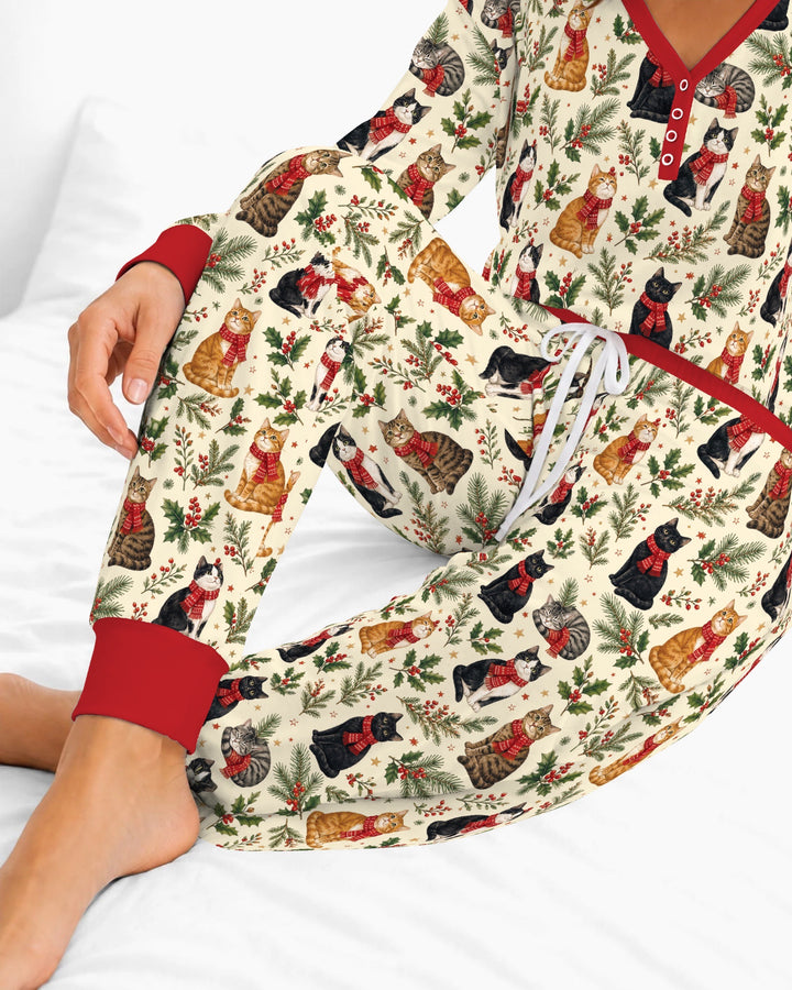Christmas Cat Carolers Bamboo Women Pajama Set
