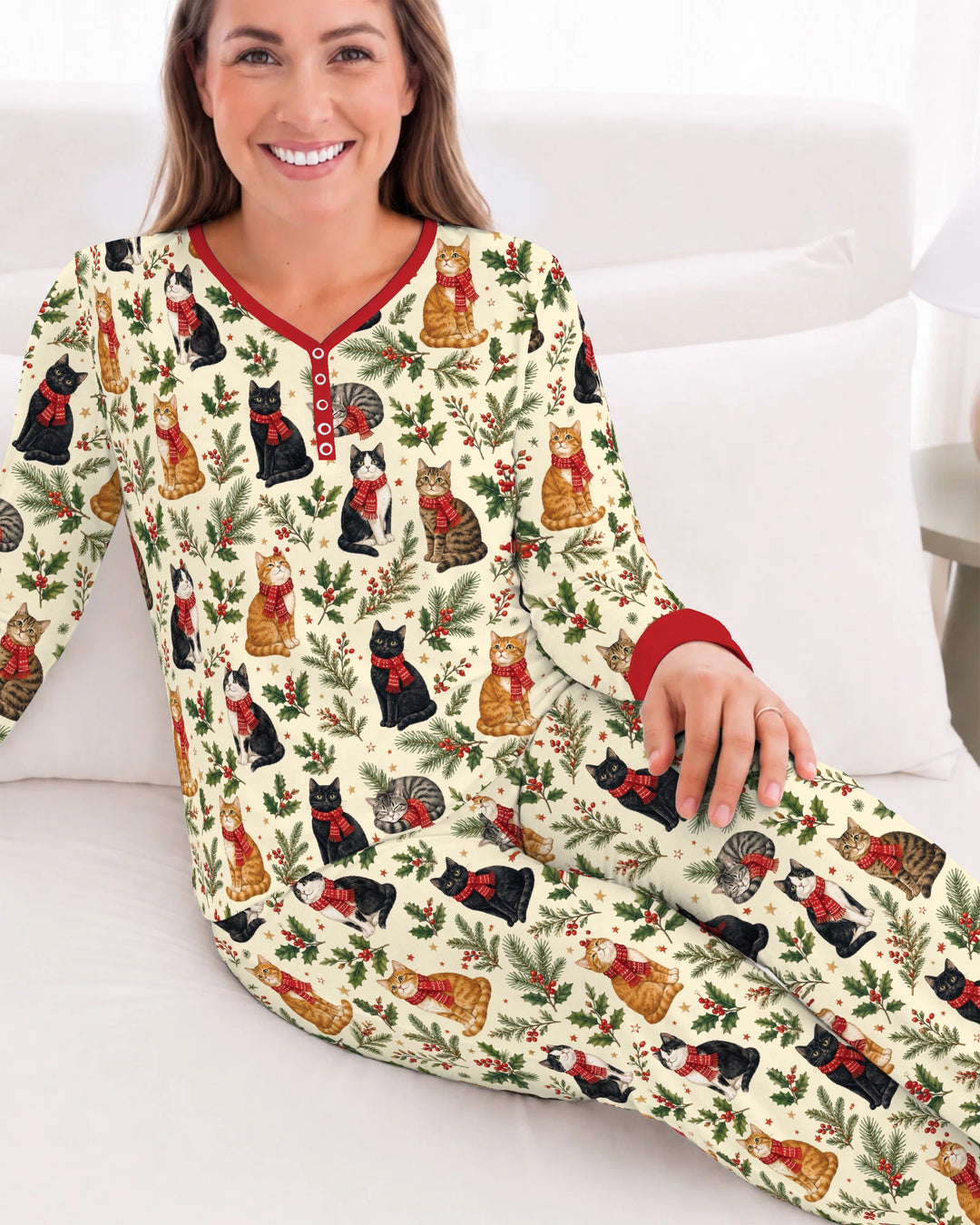 Christmas Cat Carolers Bamboo Women Pajama Set
