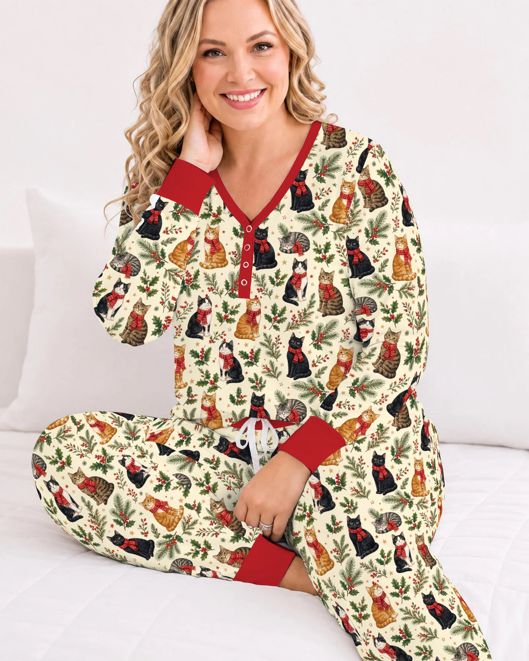 Christmas Cat Carolers Bamboo Women Pajama Set