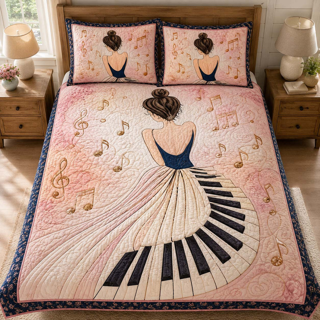 Piano Ballerina Melody Bamboo Quilt Bedding Set